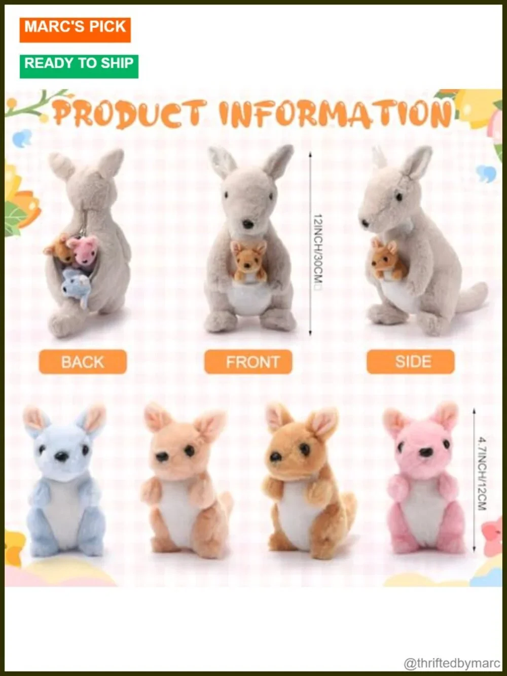 5-Piece Kangaroo Stuffed Animal Plush Set with Joey Babies Mom and Pouch Toy